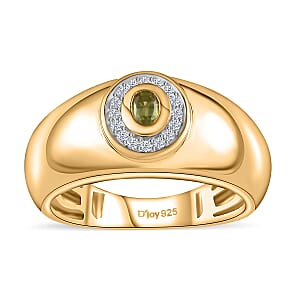 Premium Sava Sphene and Diamond Men's Ring in Vermeil Yellow Gold Over Sterling Silver (Size 12.0) 0.30 ctw