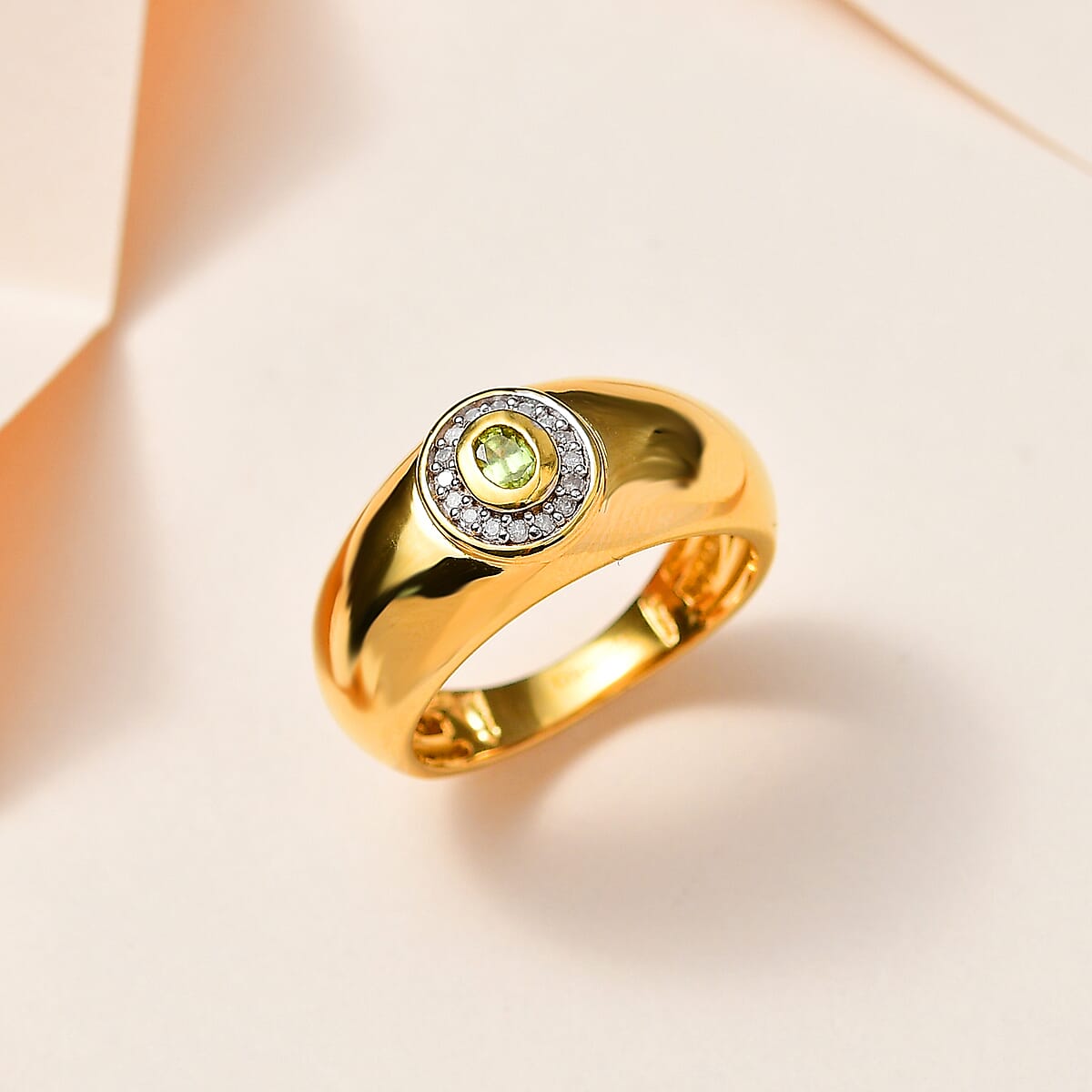 Premium Sava Sphene and Diamond Men's Ring in Vermeil Yellow Gold Over Sterling Silver (Size 12.0) 0.30 ctw image number 1