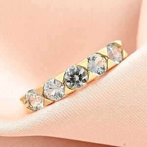 Premium Australian Sapphire 5 Stone Ring in Vermeil Yellow Gold Over Sterling Silver (Size 8.0) 1.60 ctw