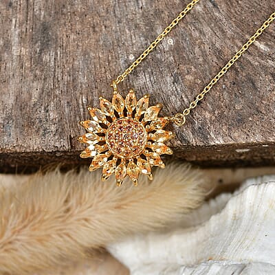 Premium Brazilian Citrine and Orange Sapphire 1.30 ctw Necklace in 18K Vermeil Yellow Gold Over Sterling Silver 20 Inches