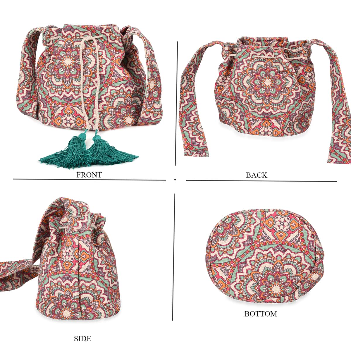 Multi Color Flower Pattern Crossbody Bag with Teal Tassel and Shoulder Strap image number 3