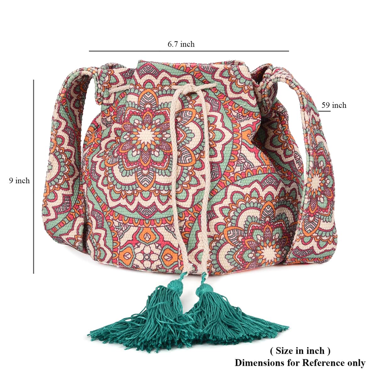 Multi Color Flower Pattern Crossbody Bag with Teal Tassel and Shoulder Strap image number 7