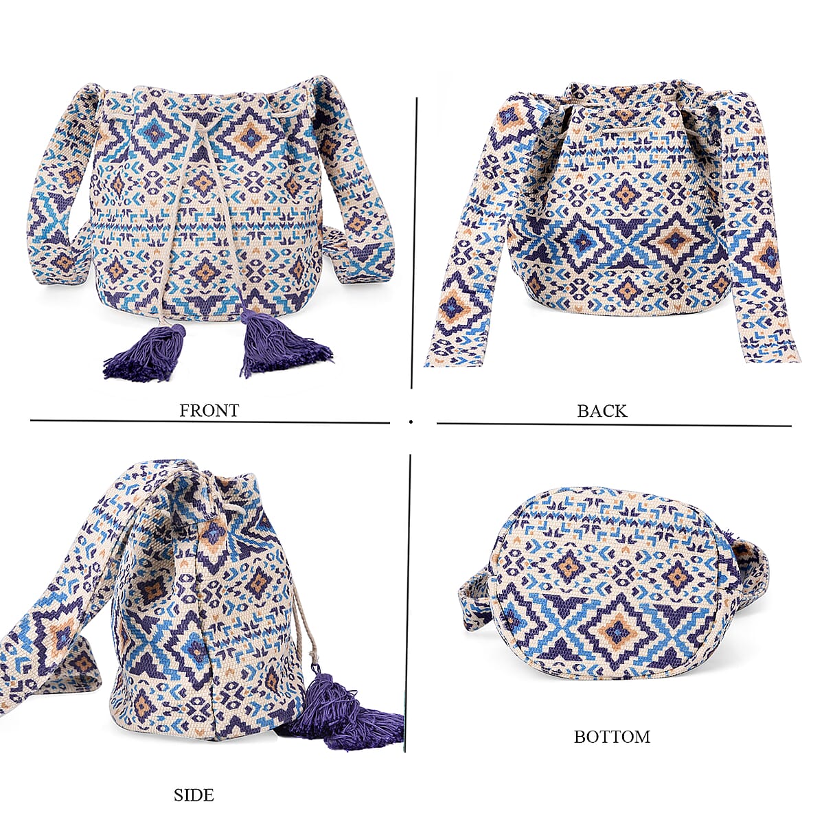 Purple Color Flower Pattern Crossbody Bag with Purple Tassel and Shoulder Strap image number 3