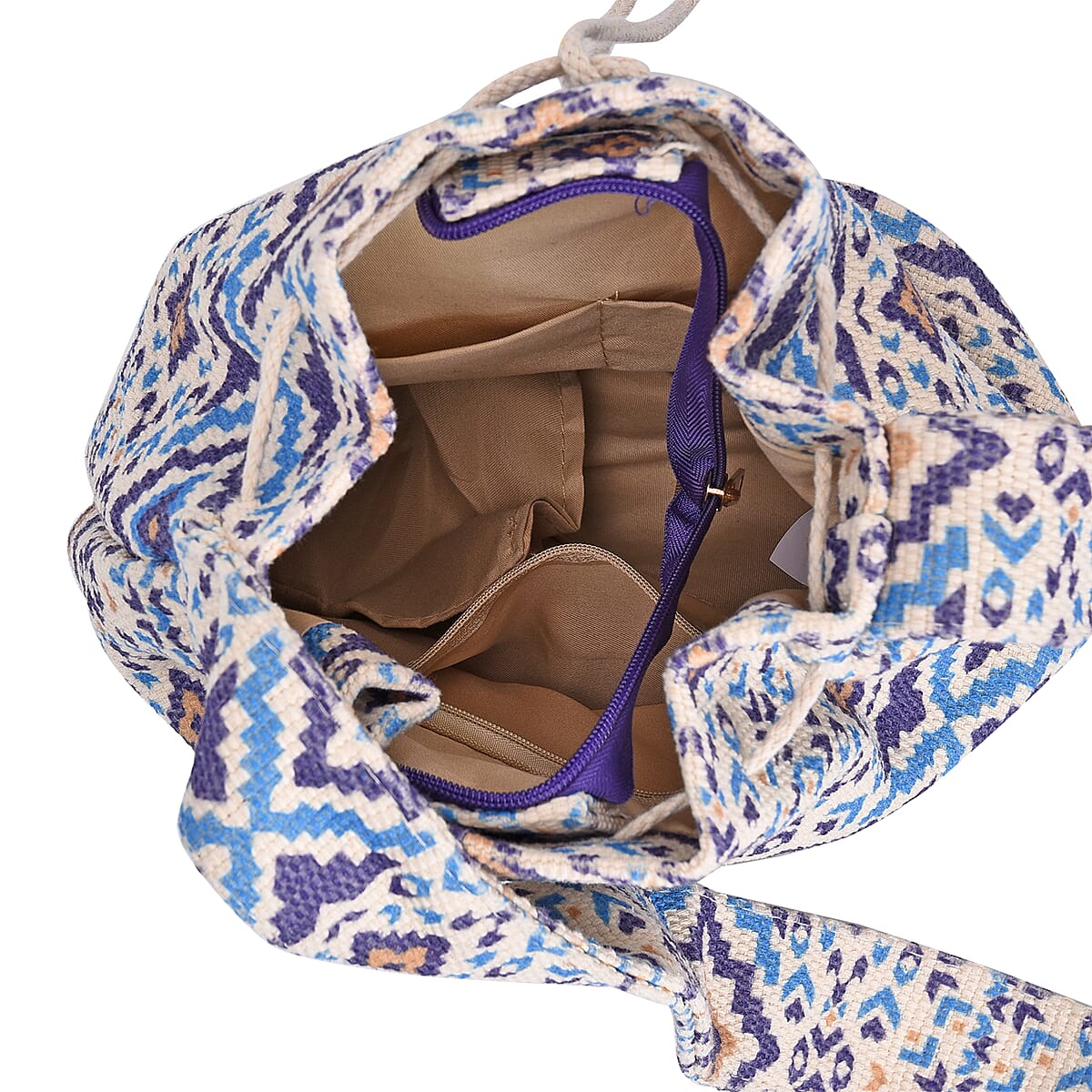 Purple Color Flower Pattern Crossbody Bag with Purple Tassel and Shoulder Strap image number 4