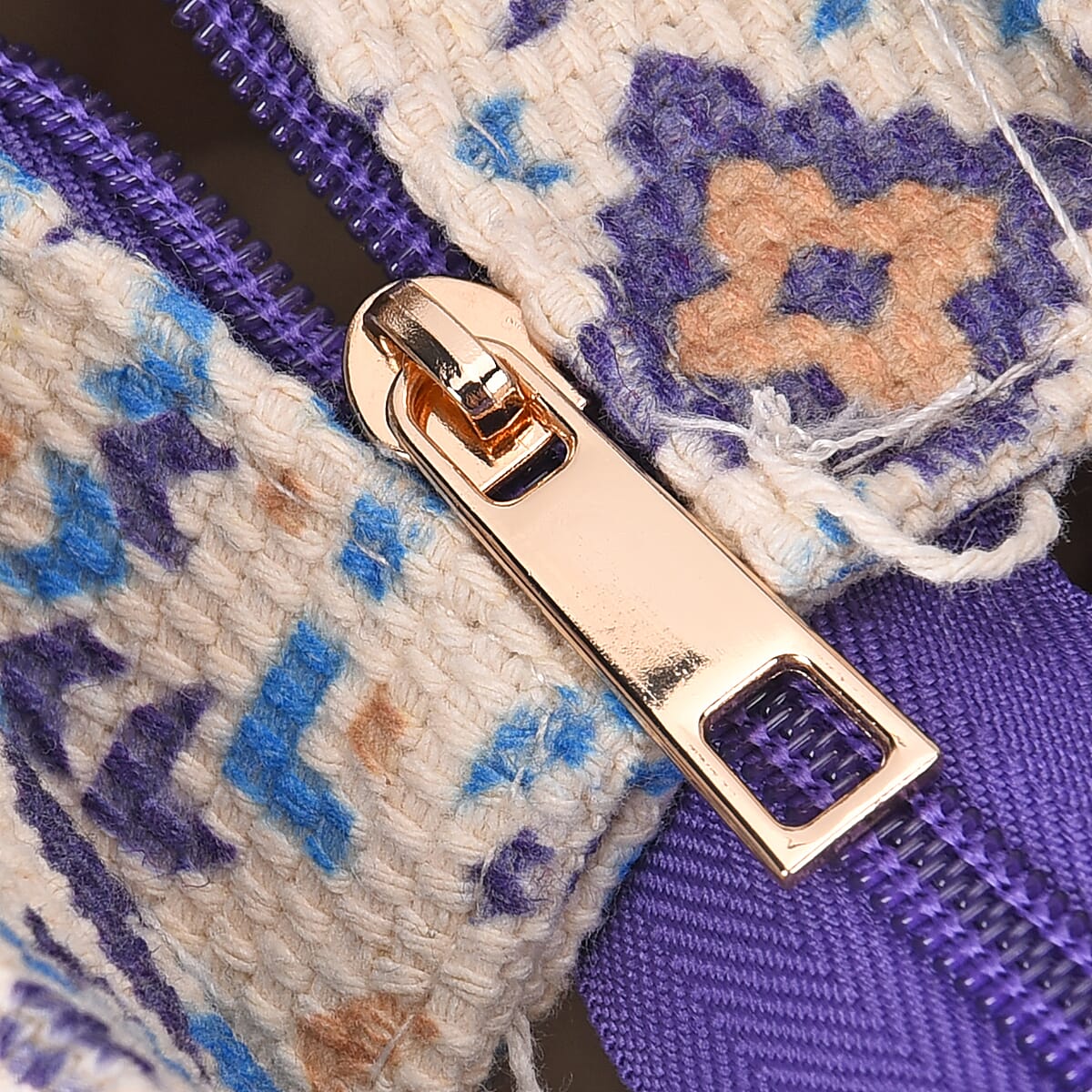 Purple Color Flower Pattern Crossbody Bag with Purple Tassel and Shoulder Strap image number 5