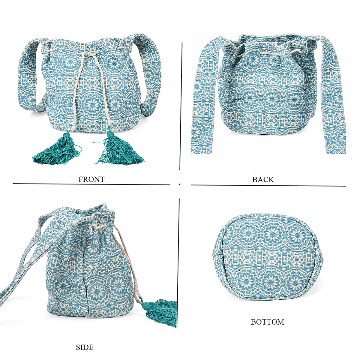 Green Color Flower Pattern Crossbody Bag with Green Tassel and Shoulder Strap image number 3