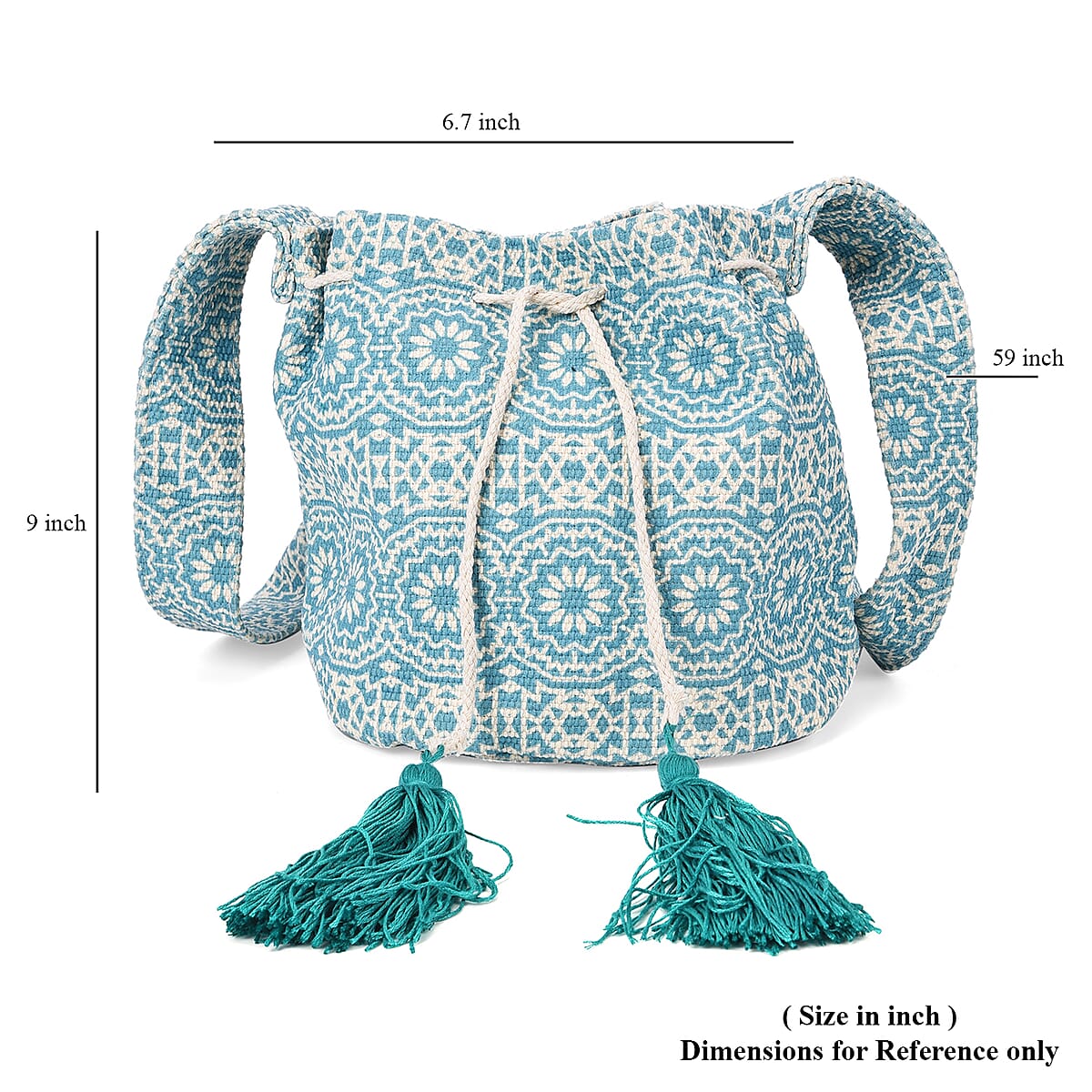 Green Color Flower Pattern Crossbody Bag with Green Tassel and Shoulder Strap image number 6