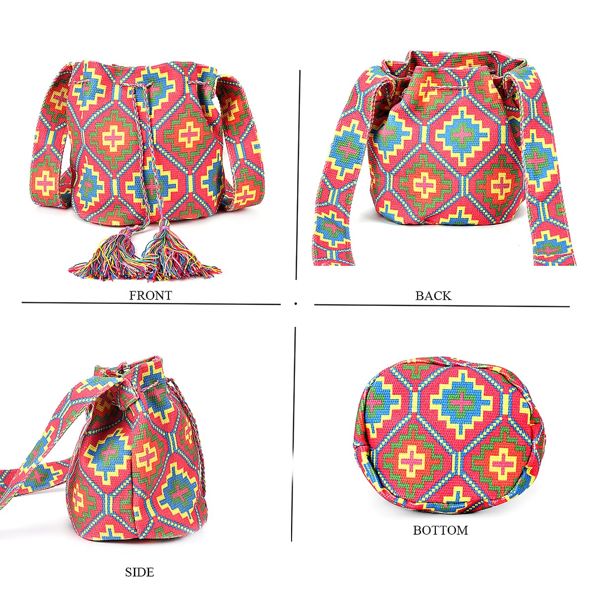 Red Flower Pattern Crossbody Bag with Multi Color Tassel and Shoulder Strap image number 3