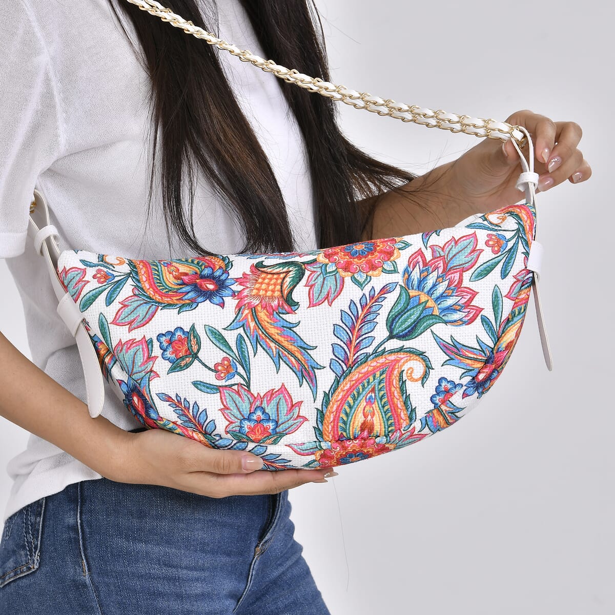 Orange Color Flower Pattern Crossbody Bag with Shoulder Strap image number 2