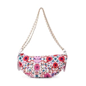 Rose Pink Color Flower Pattern Crossbody Bag with Shoulder Strap