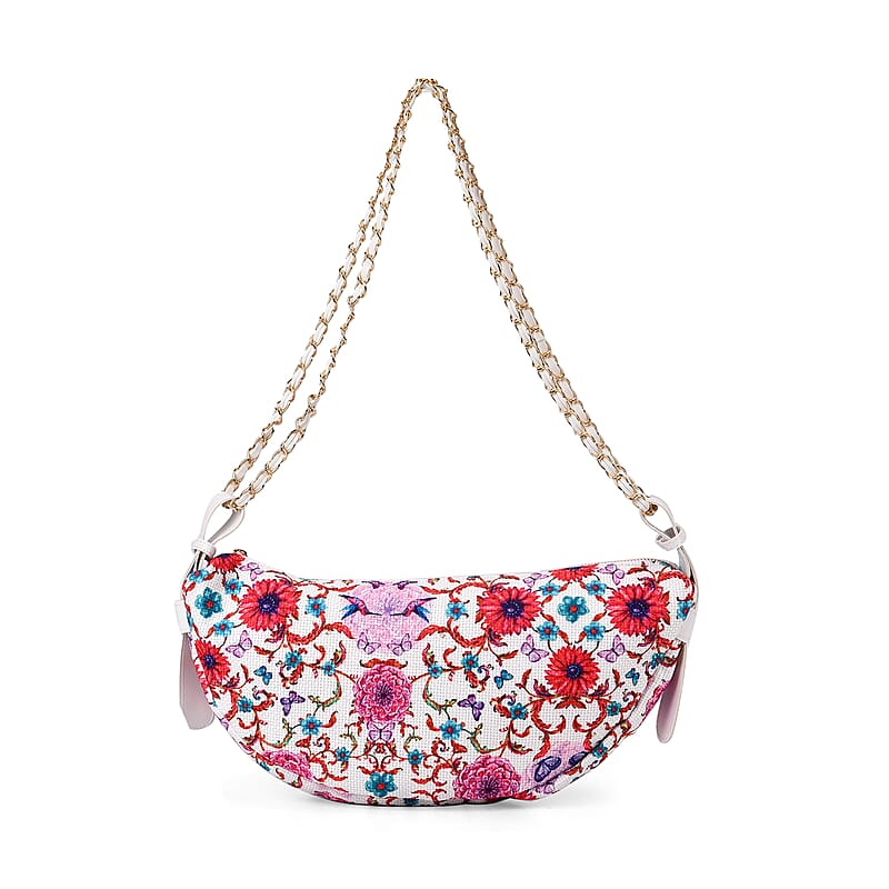 Rose Pink Color Flower Pattern Crossbody Bag with Shoulder Strap