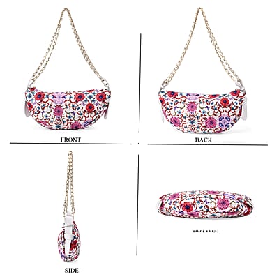 Rose Pink Color Flower Pattern Crossbody Bag with Shoulder Strap