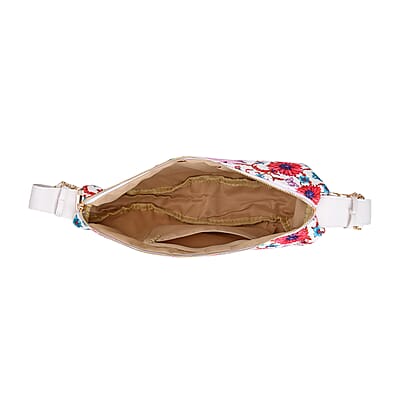 Rose Pink Color Flower Pattern Crossbody Bag with Shoulder Strap