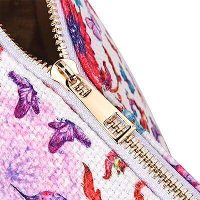 Rose Pink Color Flower Pattern Crossbody Bag with Shoulder Strap