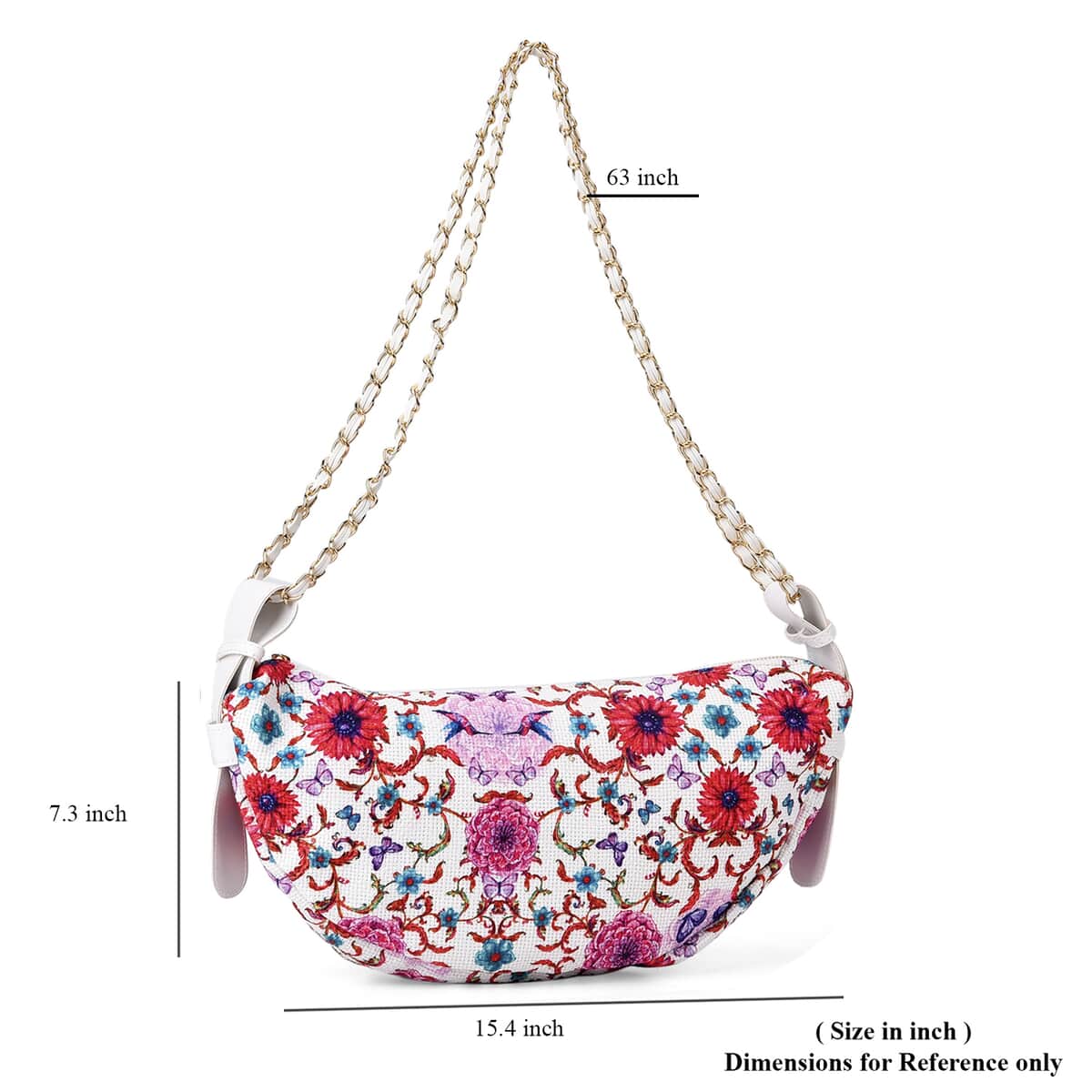 Rose Pink Color Flower Pattern Crossbody Bag with Shoulder Strap image number 6