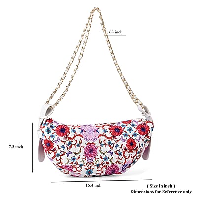 Rose Pink Color Flower Pattern Crossbody Bag with Shoulder Strap