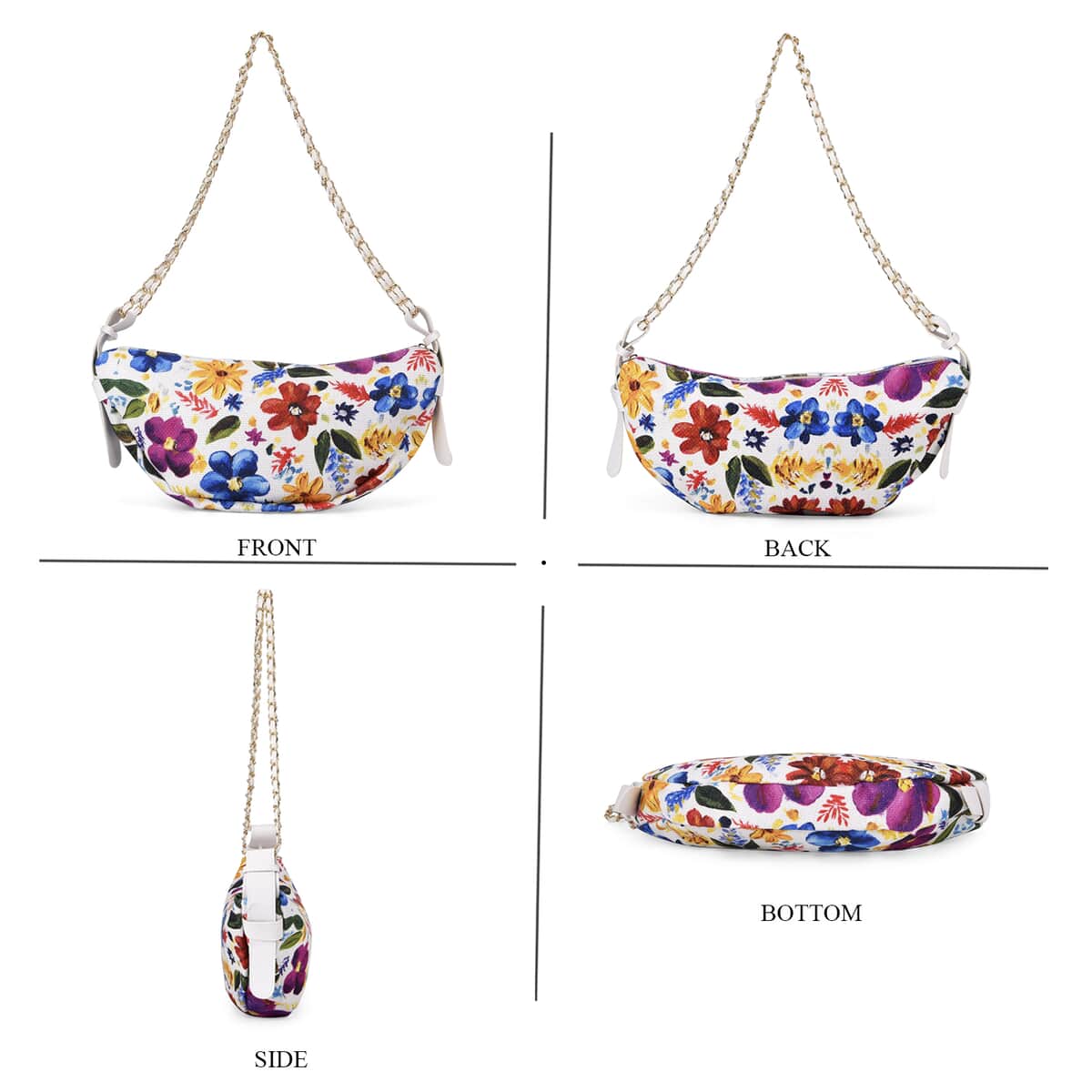 Multi Color Flower Pattern Crossbody Bag (15.4"x2.6"x7.3") with Shoulder Strap (63") image number 3