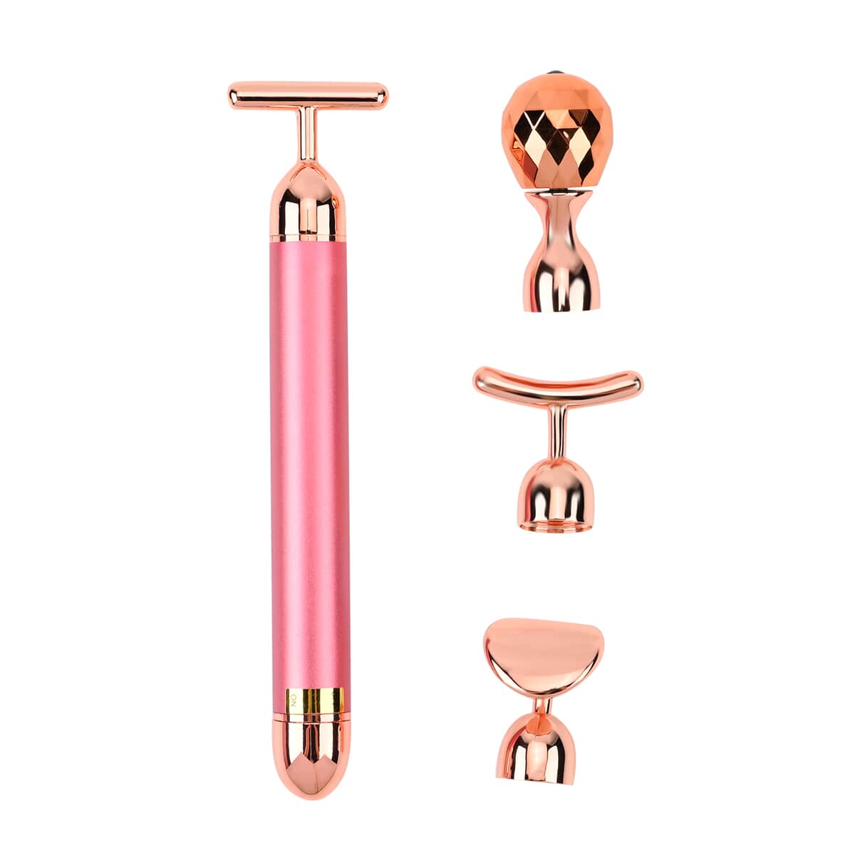 4-in-1 Face Massager Rollers with Four Interchangeable Massage Heads - Rose Gold, 1xAA Battery Not Including image number 0