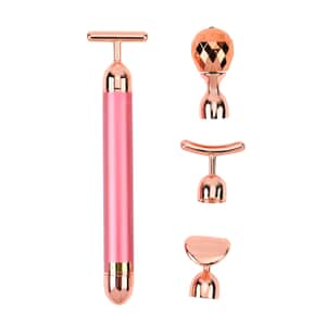 4-in-1 Face Massager Rollers with Four Interchangeable Massage Heads - Rose Gold, 1xAA Battery Not Including