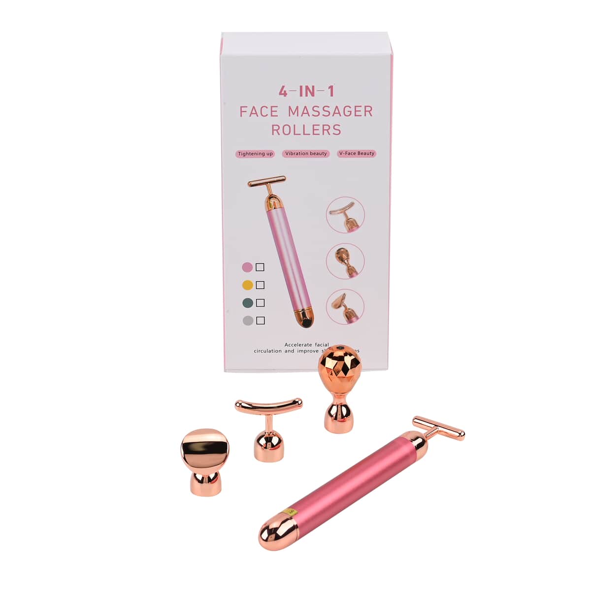 4-in-1 Face Massager Rollers with Four Interchangeable Massage Heads - Rose Gold, 1xAA Battery Not Including image number 8