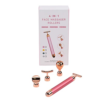 4-in-1 Face Massager Rollers with Four Interchangeable Massage Heads - Rose Gold, 1xAA Battery Not Including