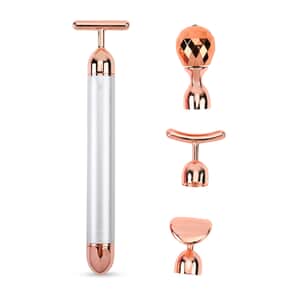 4-in-1 Face Massager Rollers with Four Interchangeable Massage Heads - Silver White, 1xAA Battery Not Including