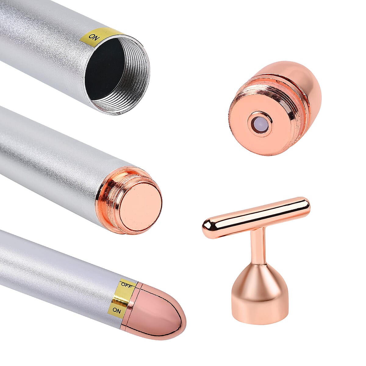 4-in-1 Face Massager Rollers with Four Interchangeable Massage Heads - Silver White, 1xAA Battery Not Including image number 5