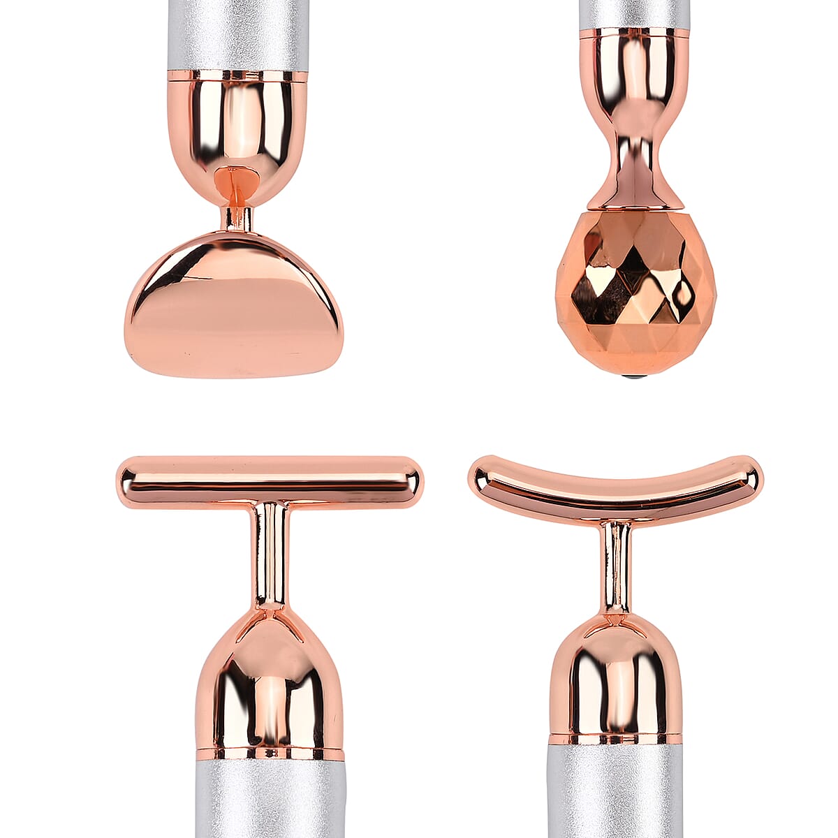 4-in-1 Face Massager Rollers with Four Interchangeable Massage Heads - Silver White, 1xAA Battery Not Including image number 7