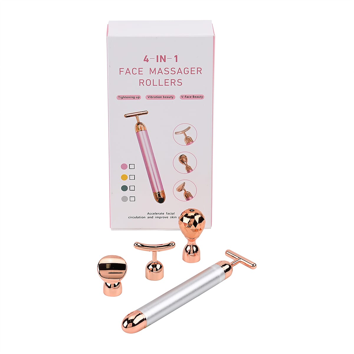 4-in-1 Face Massager Rollers with Four Interchangeable Massage Heads - Silver White, 1xAA Battery Not Including image number 8