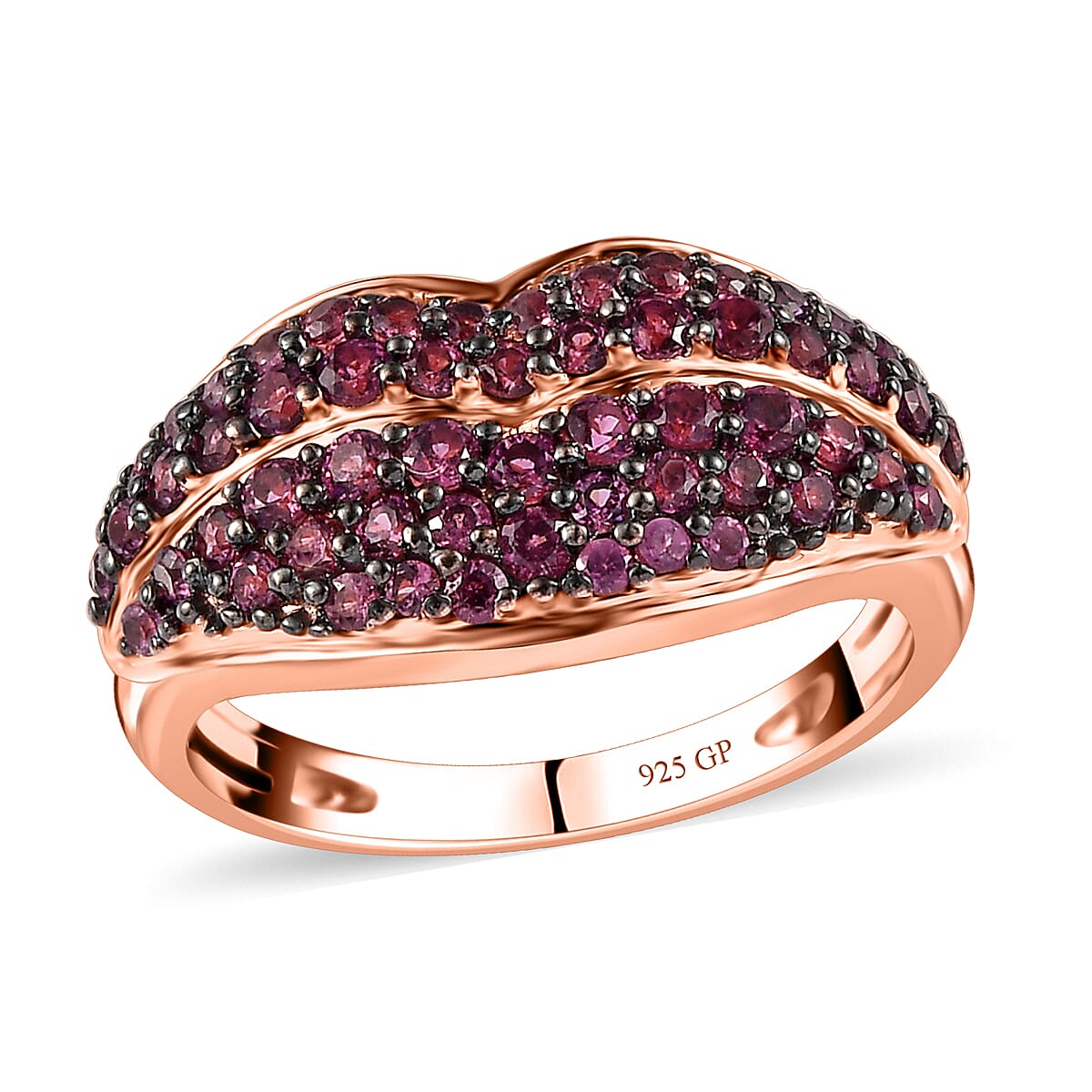 GP Amore Collection Premium Orissa Rhodolite Garnet Cluster Ring in Vermeil Rose Gold Over Sterling Silver (Size 10.0) 1.25 ctw