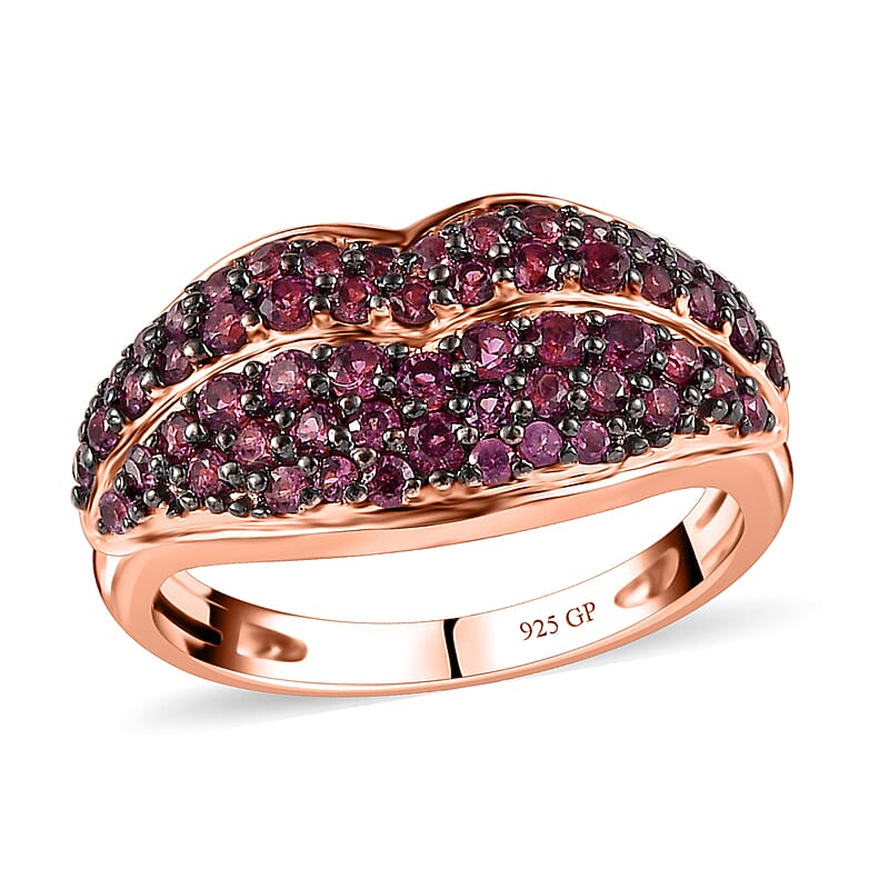 GP Amore Collection Premium Orissa Rhodolite Garnet Cluster Ring in Vermeil Rose Gold Over Sterling Silver (Size 10.0) 1.25 ctw