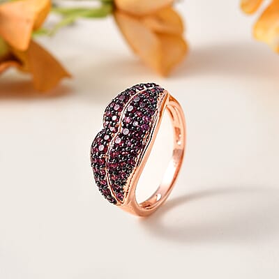 GP Amore Collection Premium Orissa Rhodolite Garnet Cluster Ring in Vermeil Rose Gold Over Sterling Silver (Size 10.0) 1.25 ctw