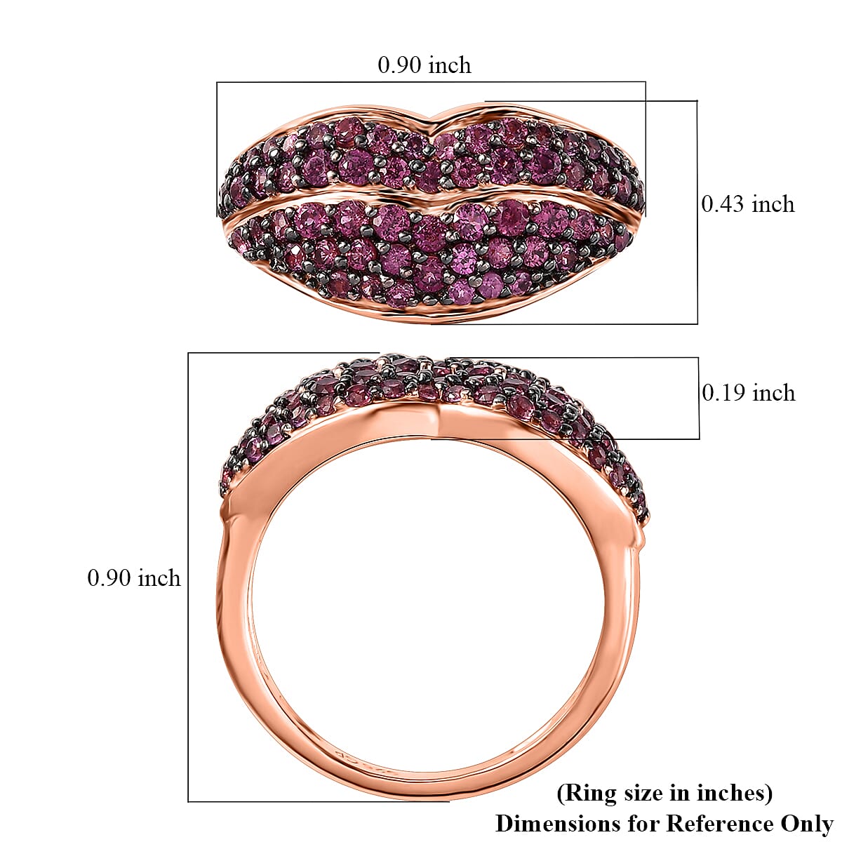 GP Amore Collection Premium Orissa Rhodolite Garnet Cluster Ring in Vermeil Rose Gold Over Sterling Silver (Size 10.0) 1.25 ctw