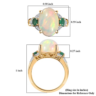 Luxoro 10K Yellow Gold Premium Ethiopian Welo Opal, Kagem Zambian Emerald and G-H I2 Diamond Ring (Size 10.0) 5.00 ctw