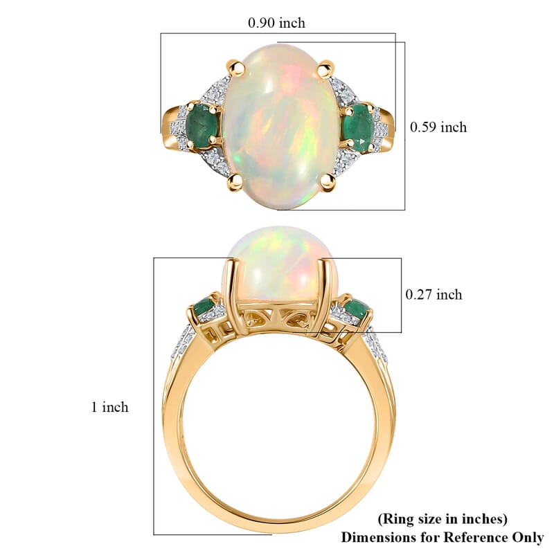 Luxoro 10K Yellow Gold Premium Ethiopian Welo Opal, Kagem Zambian Emerald and G-H I2 Diamond Ring (Size 10.0) 5.00 ctw