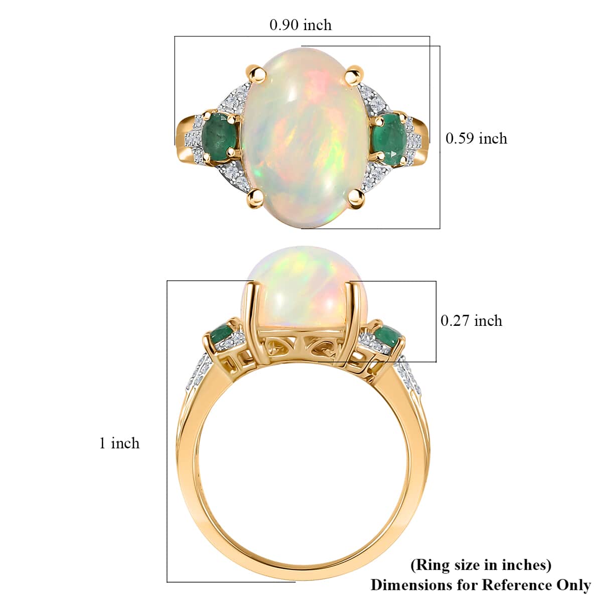 Luxoro 10K Yellow Gold Premium Ethiopian Welo Opal, Kagem Zambian Emerald and G-H I2 Diamond Ring (Size 10.0) 5.00 ctw image number 6