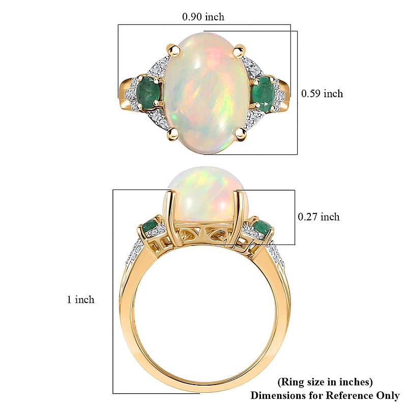 Luxoro 10K Yellow Gold Premium Ethiopian Welo Opal, Kagem Zambian Emerald and G-H I2 Diamond Ring (Size 6.0) 5.00 ctw