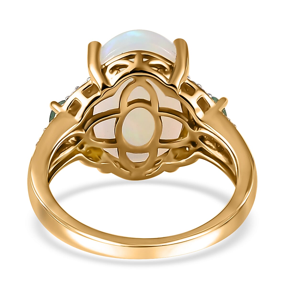 Luxoro 10K Yellow Gold Premium Ethiopian Welo Opal, Kagem Zambian Emerald and G-H I2 Diamond Ring (Size 7.0) 5.00 ctw image number 5