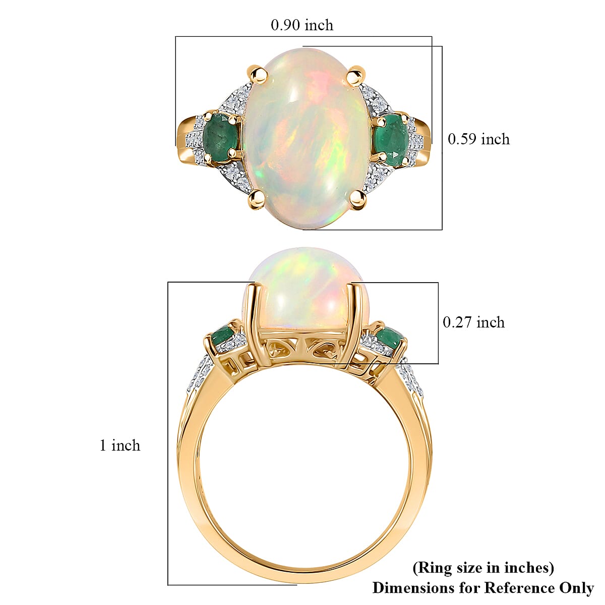 Luxoro 10K Yellow Gold Premium Ethiopian Welo Opal, Kagem Zambian Emerald and G-H I2 Diamond Ring (Size 7.0) 5.00 ctw image number 6