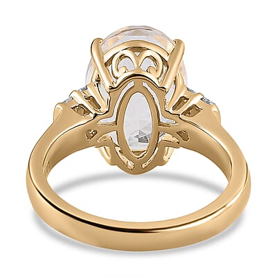 Luxoro 10K Yellow Gold Premium Mexican Hyalite Opal and G-H I2 Diamond Ring (Size 10.0) with Free UV Flash Light 4.50 ctw