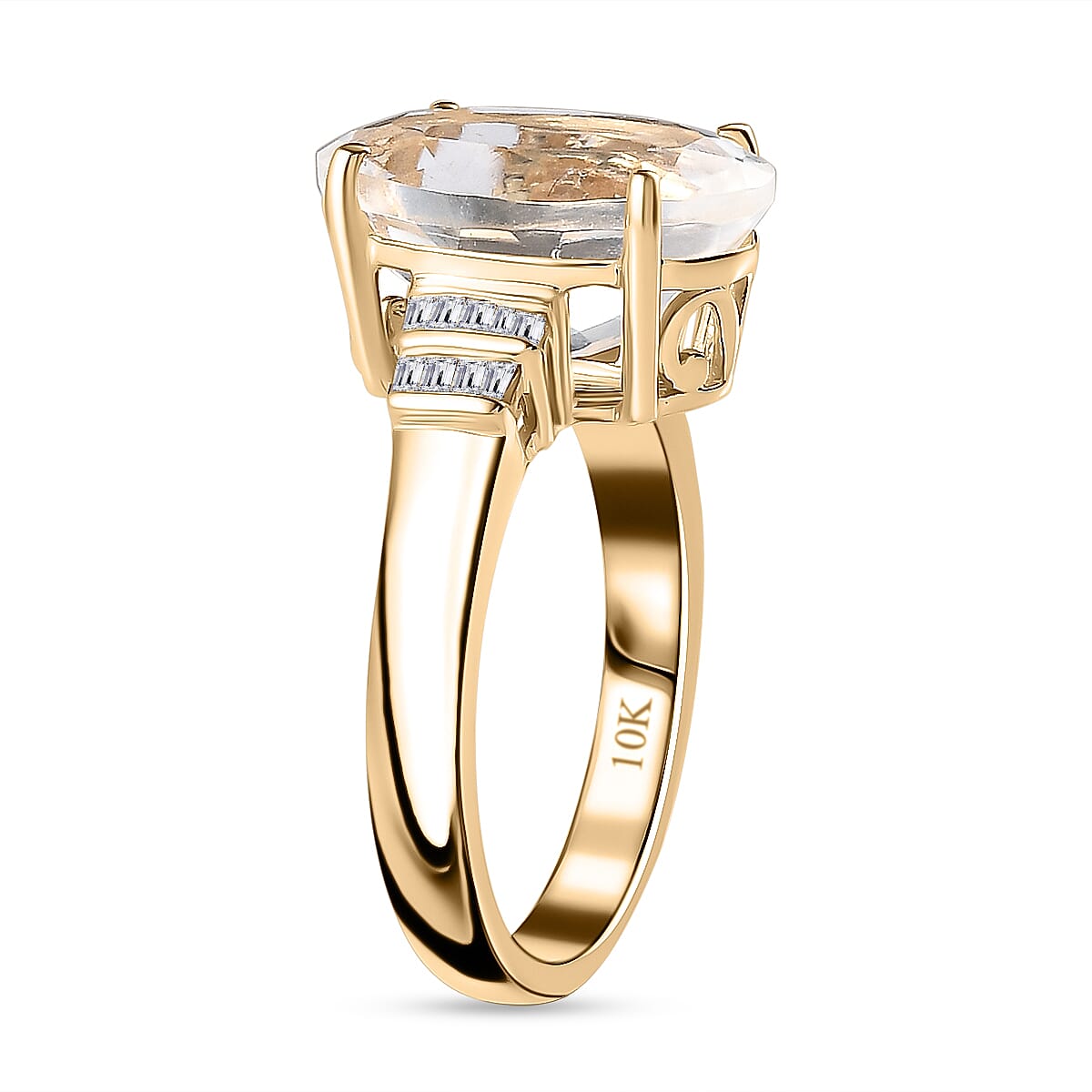 Luxoro 10K Yellow Gold Premium Mexican Hyalite Opal and G-H I2 Diamond Ring (Size 8.0) with Free UV Flash Light 4.50 ctw image number 3