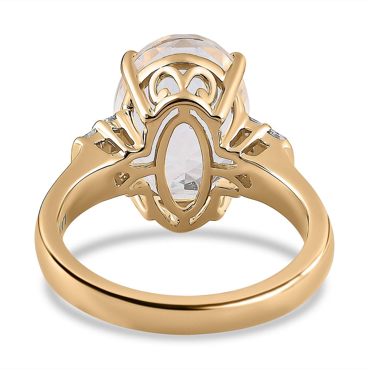 Luxoro 10K Yellow Gold Premium Mexican Hyalite Opal and G-H I2 Diamond Ring (Size 8.0) with Free UV Flash Light 4.50 ctw image number 4