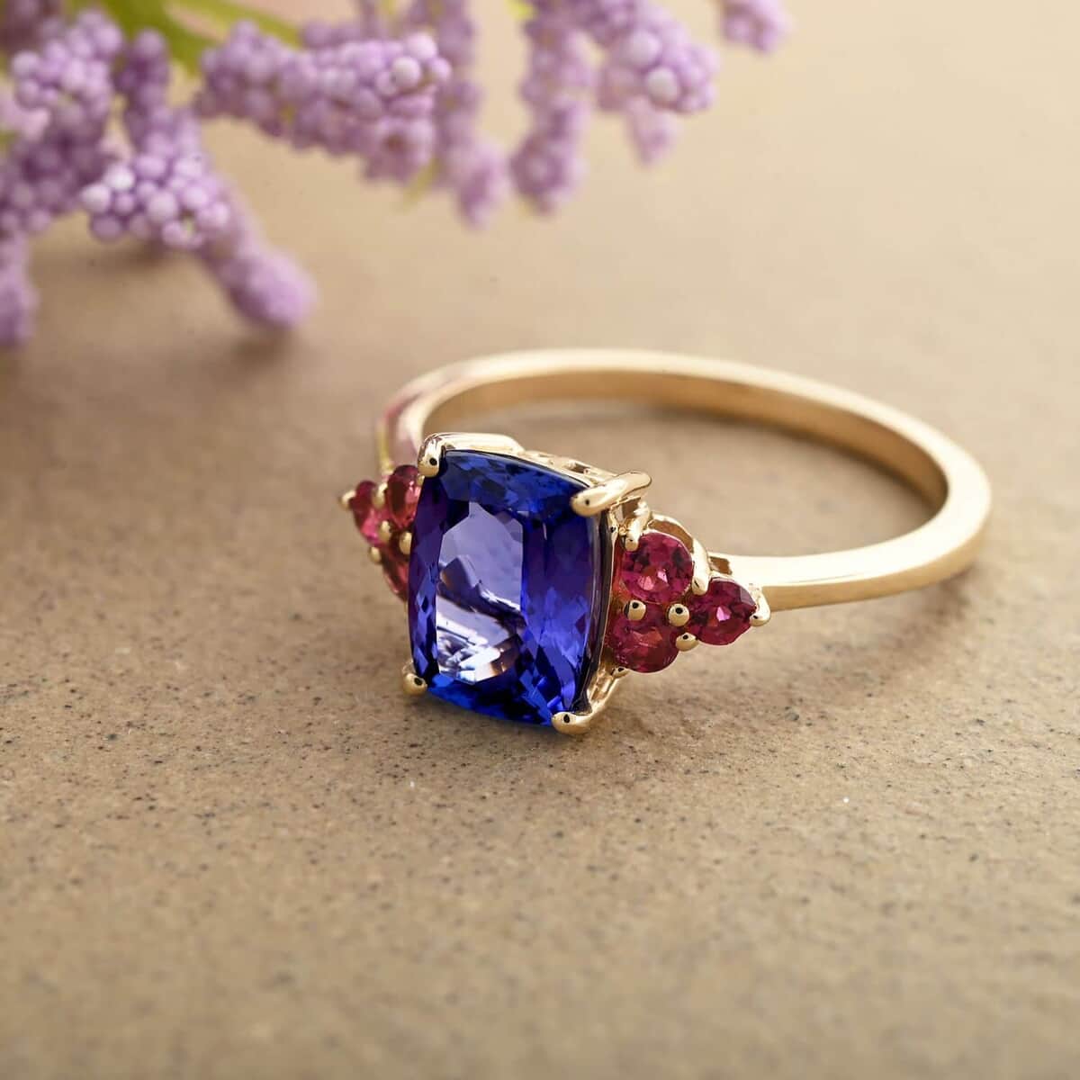 Luxoro 10K Yellow Gold AAA Tanzanite and Ouro Fino Rubellite Ring (Size 8.0) 2.40 ctw image number 1