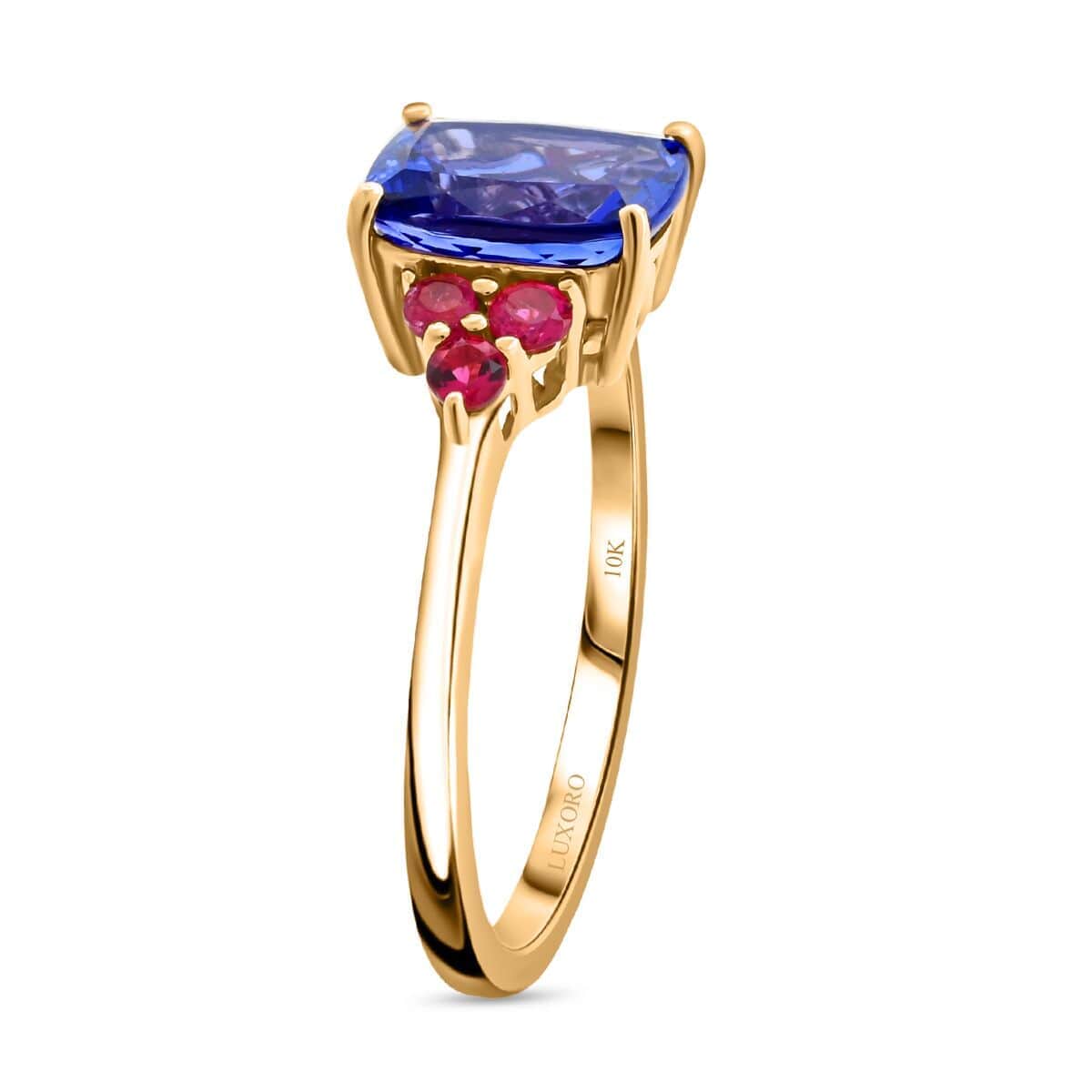 Luxoro 10K Yellow Gold AAA Tanzanite and Ouro Fino Rubellite Ring (Size 8.0) 2.40 ctw image number 3