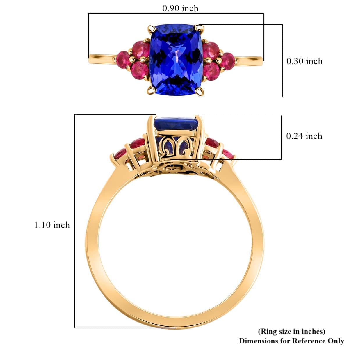 Luxoro 10K Yellow Gold AAA Tanzanite and Ouro Fino Rubellite Ring (Size 8.0) 2.40 ctw image number 5