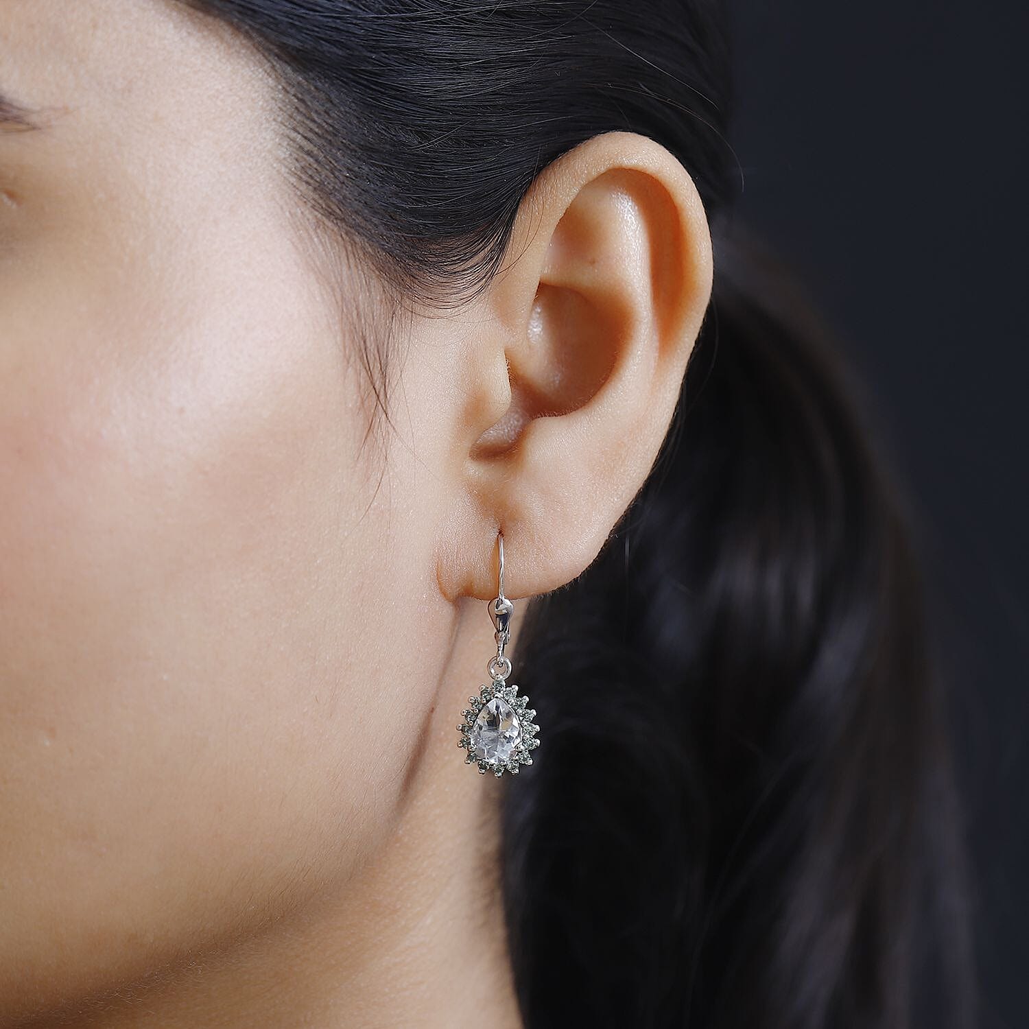 Mexican Hyalite Opal and Green Sapphire Lever Back Earrings in Platinum Over Sterling Silver with Free UV Flash Light 2.50 ctw
