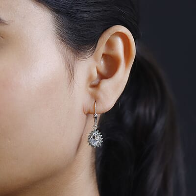 Mexican Hyalite Opal and Green Sapphire Lever Back Earrings in Platinum Over Sterling Silver with Free UV Flash Light 2.50 ctw