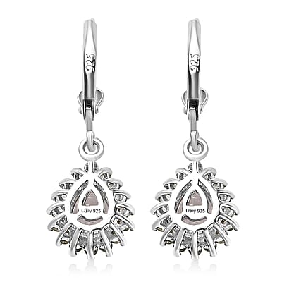Mexican Hyalite Opal and Green Sapphire Lever Back Earrings in Platinum Over Sterling Silver with Free UV Flash Light 2.50 ctw