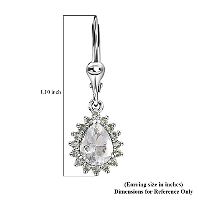 Mexican Hyalite Opal and Green Sapphire Lever Back Earrings in Platinum Over Sterling Silver with Free UV Flash Light 2.50 ctw