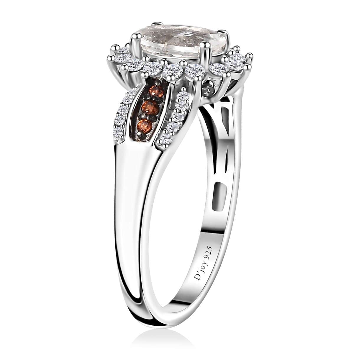 Mexican Hyalite Opal, Brown and White Zircon Sunburst Ring in Platinum Over Sterling Silver (Size 10.0) with Free UV Flash Light 1.10 ctw image number 3